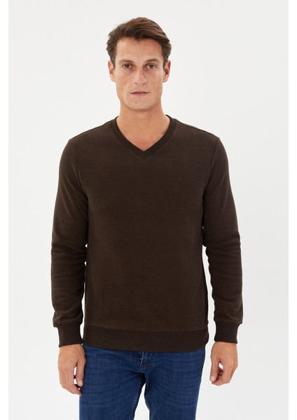 Kadife Selanik Basic V Yaka Sweatshirt- KS-1401