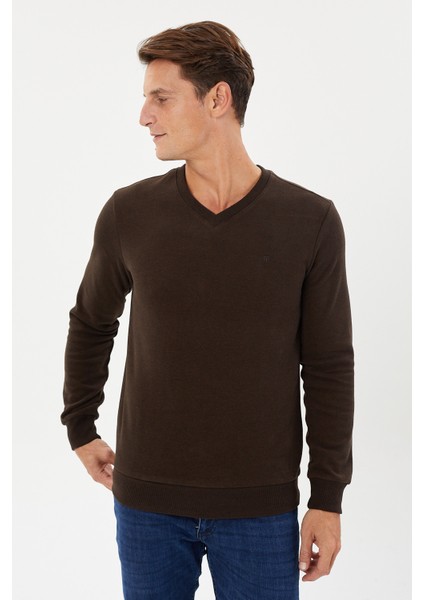 Kadife Selanik Basic V Yaka Sweatshirt- KS-1401