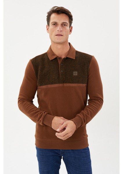 Kadife Selanik Parça Desenli Polo Yaka Sweatshirt- KS-1670