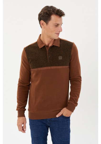 Kadife Selanik Parça Desenli Polo Yaka Sweatshirt- KS-1670