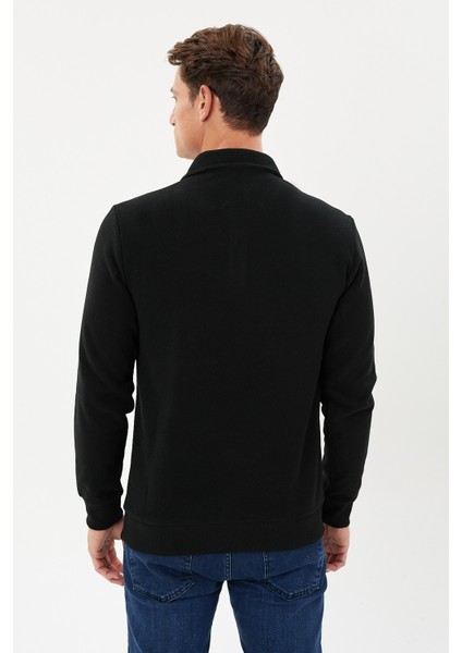 Kadife Selanik Parça Desenli Polo Yaka Sweatshirt- KS-1670