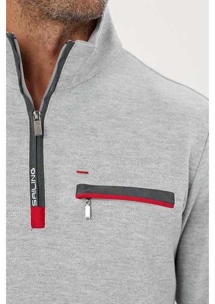 Fermuarlı %100 Pamuk Sweatshirt- PIN-1039