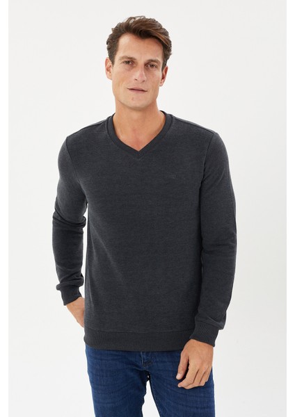 Kadife Selanik Basic V Yaka Sweatshirt- KS-1401