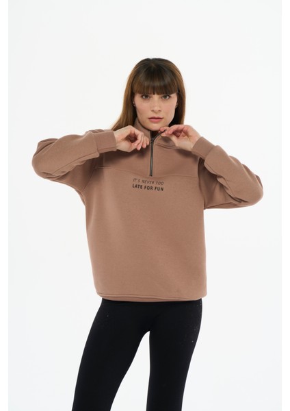 Kadın Pamuklu Içi Polarlı Yarım Fermuarlı Sweatshirt fiyatları