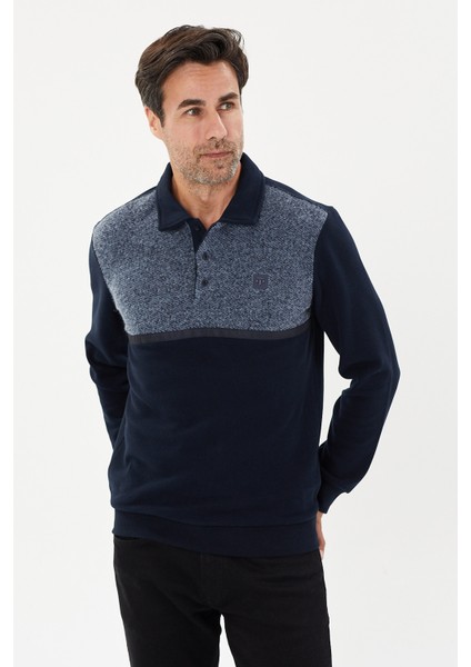 Kadife Selanik Parça Desenli Polo Yaka Sweatshirt- KS-1670 fiyatları