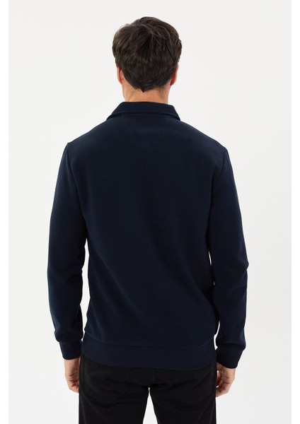 Kadife Selanik Parça Desenli Polo Yaka Sweatshirt- KS-1670 fırsatları