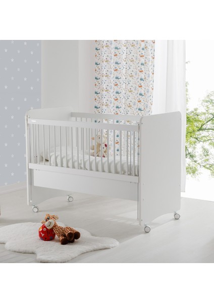 BW1065 - Pratik Kademeli Anne Yanı Tekerlekli Bebek Beşik Beyaz 60X120