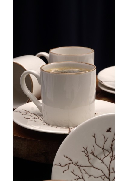 Hayat Ağacı 12 Parça 6 Kişilik Porselen Kahve Fincan Takımı