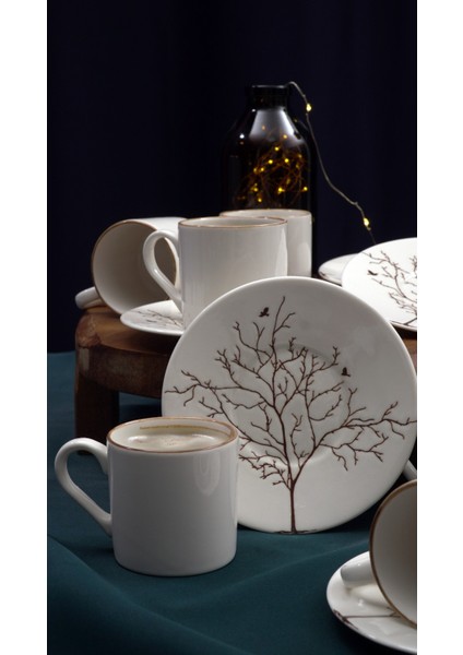 Hayat Ağacı 12 Parça 6 Kişilik Porselen Kahve Fincan Takımı fiyatları