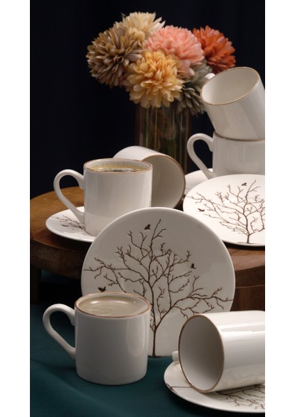 Hayat Ağacı 12 Parça 6 Kişilik Porselen Kahve Fincan Takımı fırsatları