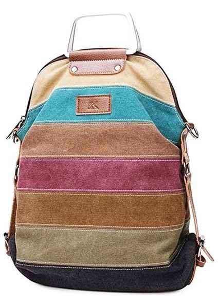 Fashion Smart Çok Işlevli Çok Renkli Çizgili Büyük Kapasiteli Kanvas Çanta (Yurt Dışından)