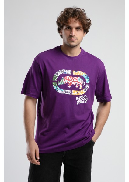 ECKO UNLTD Kıngston Mor Bisiklet Yaka Baskılı Oversize Erkek Tshirt fırsatları