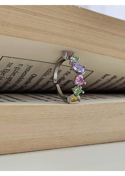 Pastel Renkli Çapraz Figürlü Gümüş Silver Renk Kemik Yüzük modelleri