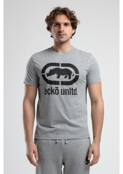 ECKO UNLTD Marc Gri Bisiklet Yaka Baskılı Standard Fit Erkek Tshirt