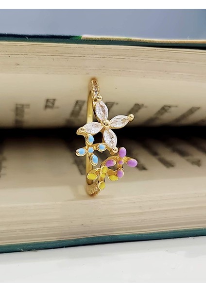 Çiçek Model Taşlı Silver Mineli Altın Kaplama Gold Kemik Yüzük fırsatları