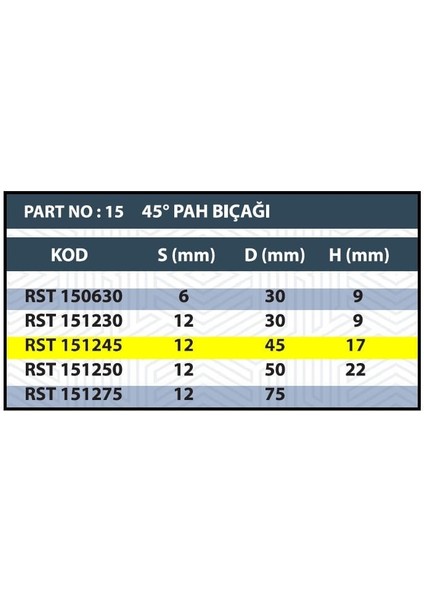 D:45 45º Rulmanlı Pah Bıçağı