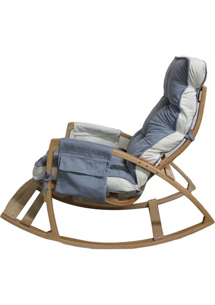 Vezir Lüks Ahşap Gri/krem Renkli Sallanan Sandalye - Tv ve Dinlenme Koltuğu