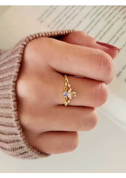 Prenses Taç Charm Model Altın Kaplama Gold Renk Kemik Yüzük
