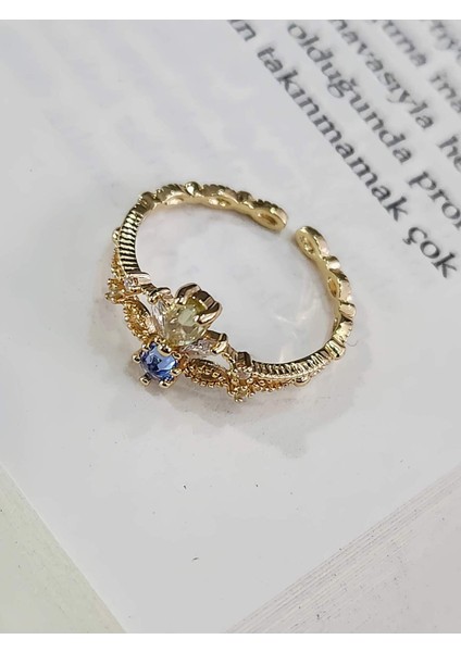 Prenses Taç Charm Model Altın Kaplama Gold Renk Kemik Yüzük