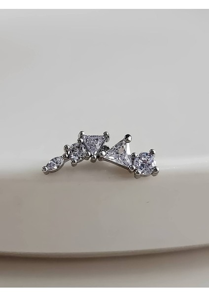 Çiçek Modern Model Kıkırdak Piercing Tragus Helix Silver Gümüş Renk Küpe