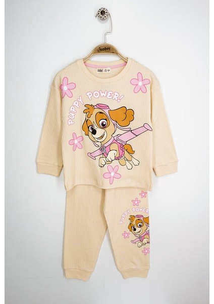 Paw Petrol Fitilli Interlok Kız Pijama Takımı Bej - 7-8