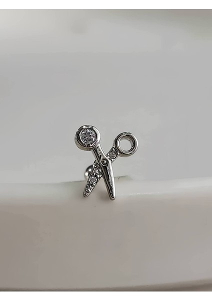 Makas Model Kıkırdak Piercing Tragus Helix Silver Gümüş Renk Küpe