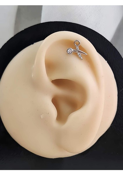 Makas Model Kıkırdak Piercing Tragus Helix Silver Gümüş Renk Küpe