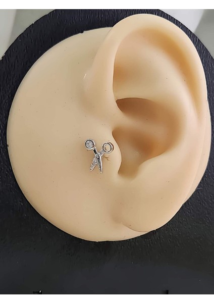 Makas Model Kıkırdak Piercing Tragus Helix Silver Gümüş Renk Küpe