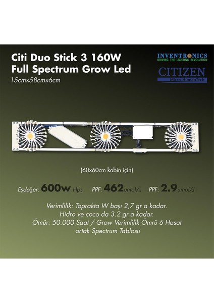 Citi 3 Duo Stick 160W Full Spectrum Grow LED Lamba