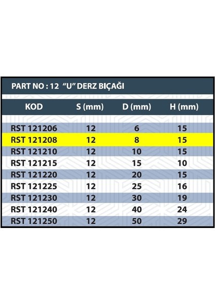 8mm U Derz Bıçağı