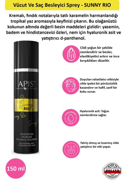 Apis Natural Cosmetics Vücut ve Saç Besleyici Sprey - Sunny Rıo - 150 ml