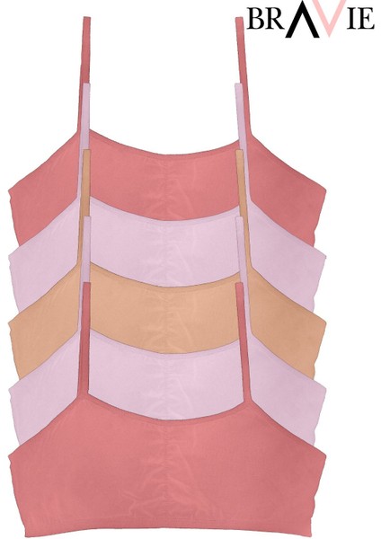 Ip Askılı Yumuşak Süngerli Kız Çocuk Pamuk Büstiyer 5'li Paket 2 Pembe-2 Toz Pembe-1 Somon