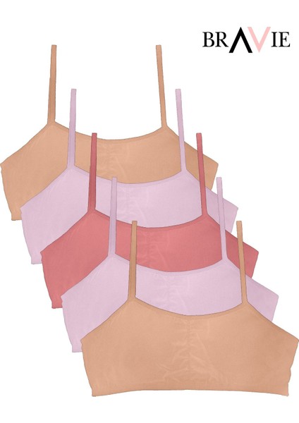 Ip Askılı Yumuşak Süngerli Kız Çocuk Pamuk Büstiyer 5'li Paket 2 Somon-2 Toz Pembe-1 Pembe