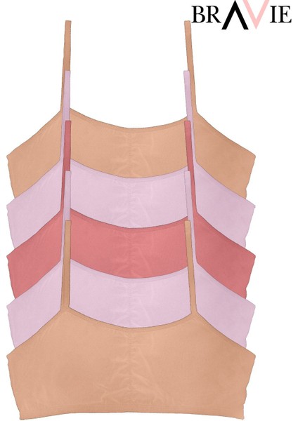 Ip Askılı Yumuşak Süngerli Kız Çocuk Pamuk Büstiyer 5'li Paket 2 Somon-2 Toz Pembe-1 Pembe