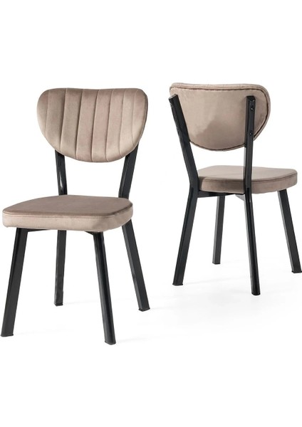 Salon Balkon ve Mutfak Sandalyesi Siyah Metal Gövde Babyface Kumaş Kahverengi 6 Adet