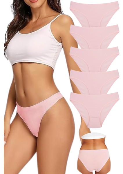 Kadın 5'li Paket Pamuklu Likralı Pembe Külot