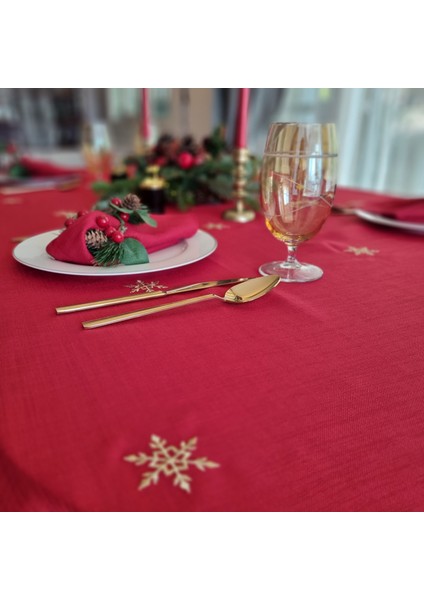 Yeni Yıl, Yılbaşı, Noel Kar Tanesi Nakış Işlemeli Masa Örtüsü