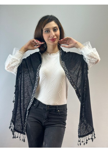 Triko Güpür Püsküllü Kadın Fular Şal 200X25 cm