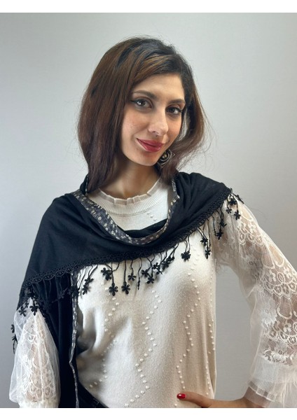 Triko Güpür Püsküllü Kadın Fular Şal 200X25 cm fiyatları