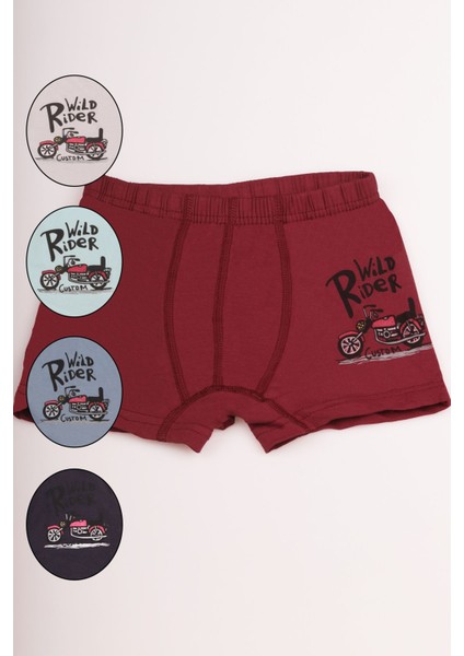 Renkli Motorsiklet Resimli Erkek Çocuk Boxer