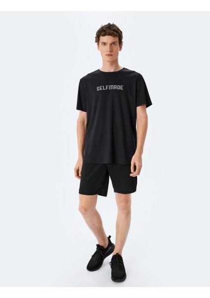 Kısa Kollu Bisiklet Yaka Slogan Baskılı Spor T-Shirt