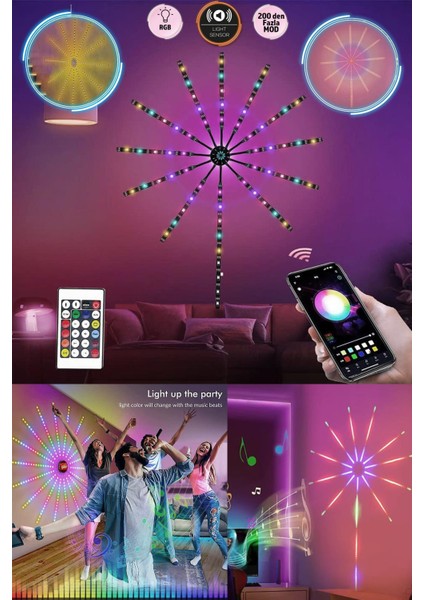 Rgb Fişek LED - Sese Duyarlı LED Uygulamalı USB Li Kumandalı LED Parti Ledi Yılbaşı LED Dekor
