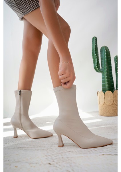 Kadın Strech Ince Topuklu Fashion Çizme ALD1005-1005 Bej