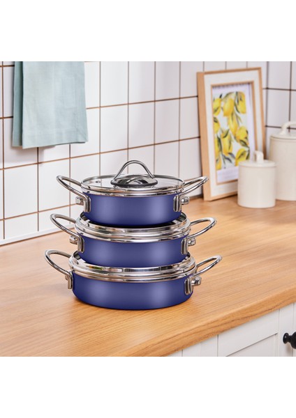 Ateş Emaye 6 Parça Omlet Sahan Set Lacivert