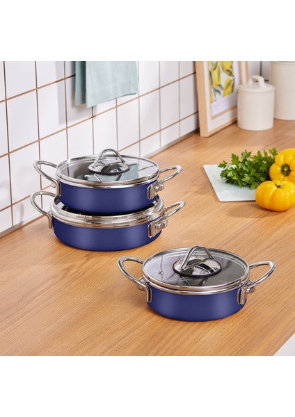 Ateş Emaye 6 Parça Omlet Sahan Set Lacivert