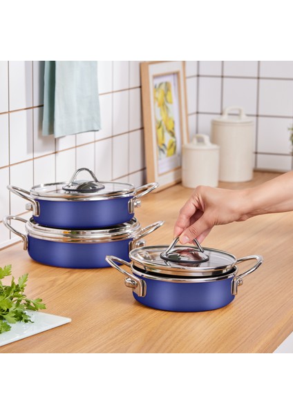 Ateş Emaye 6 Parça Omlet Sahan Set Lacivert