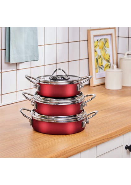 Ateş Emaye 6 Parça Omlet Sahan Set Bordo