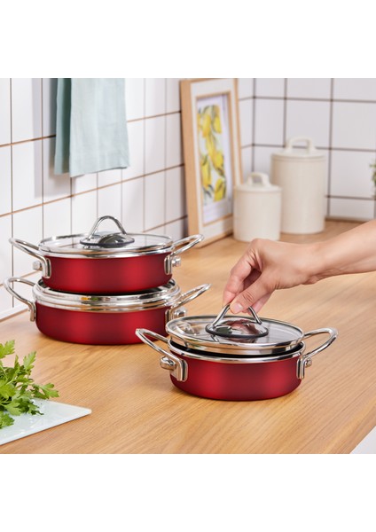 Ateş Emaye 6 Parça Omlet Sahan Set Bordo