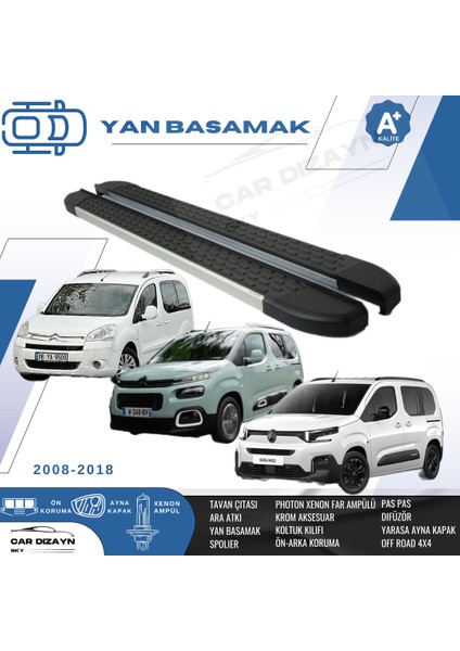 Citroen Berlingo 2 Nirvana Alüminyum Yan Basamak Marşpiyel Koruma 2008>2010>2012>2014>2016>2018