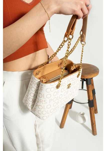 Polo Of Colors Kadın Krem Monogram 4 Bölmeli Omuz ve Çapraz Çantası modelleri